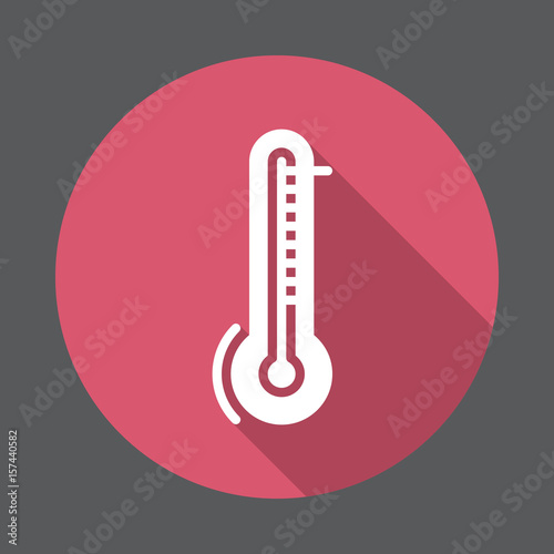 Thermometer, temperature flat icon. Round colorful button, circular vector sign with long shadow effect. Flat style design