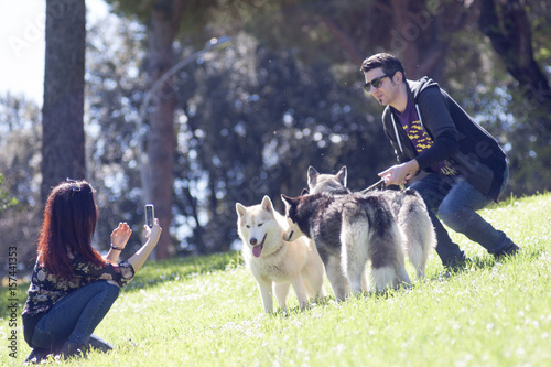 family with dogs  