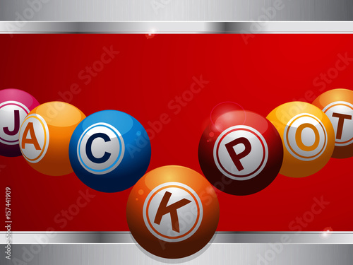 Jackpot bingo lottery balls on red and metallic panel