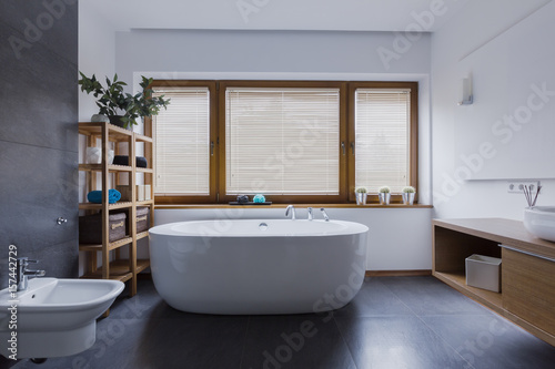 Bathroom with freestanding bathtub