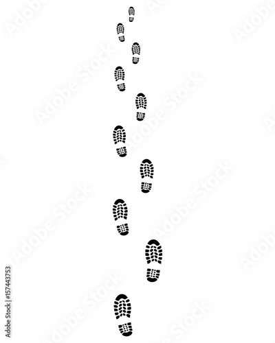 Trail of shoes prints on a white background