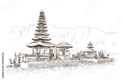 Hand drawn sketch of Bali Temple in vector illustration.