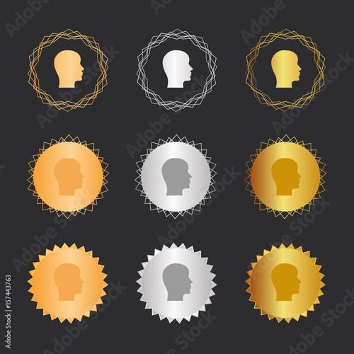 Kopf Profil - Bronze, Silber, Gold Medaillen