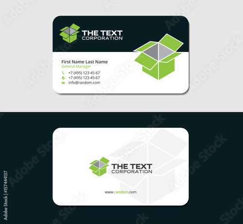 business card deign template with green crate