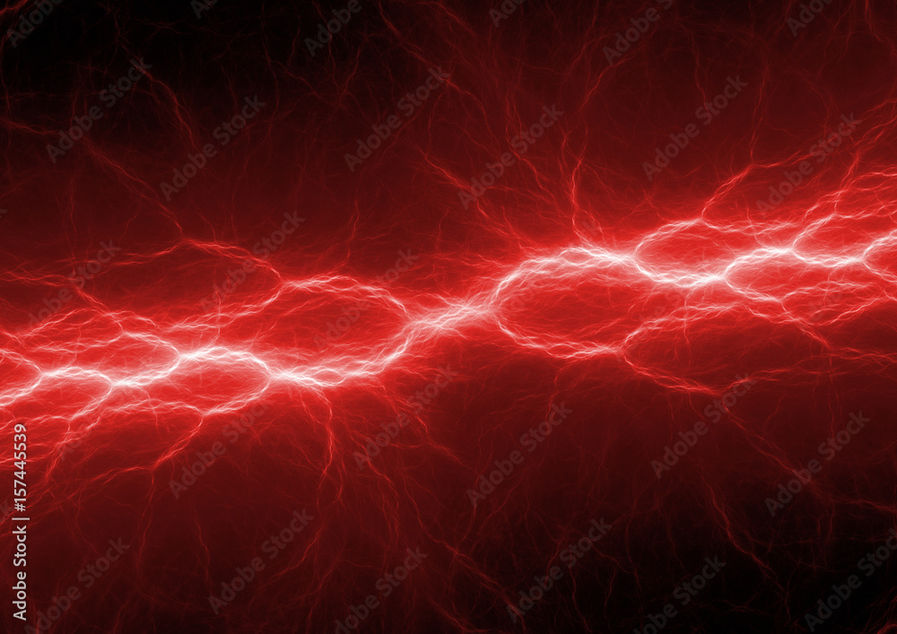 Naklejka premium Czerwone błyskawice, abstrakcyjne tło elektryczne