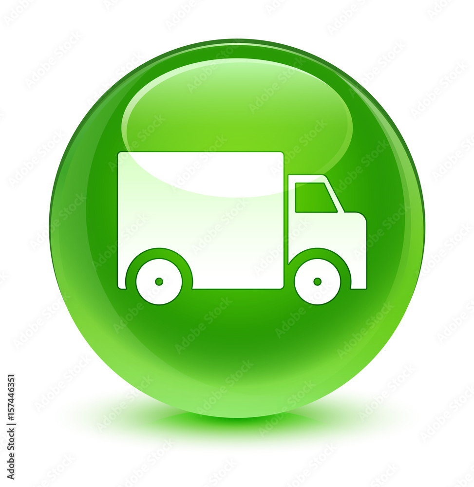 Delivery truck icon glassy green round button Delivery truck icon glassy green round button