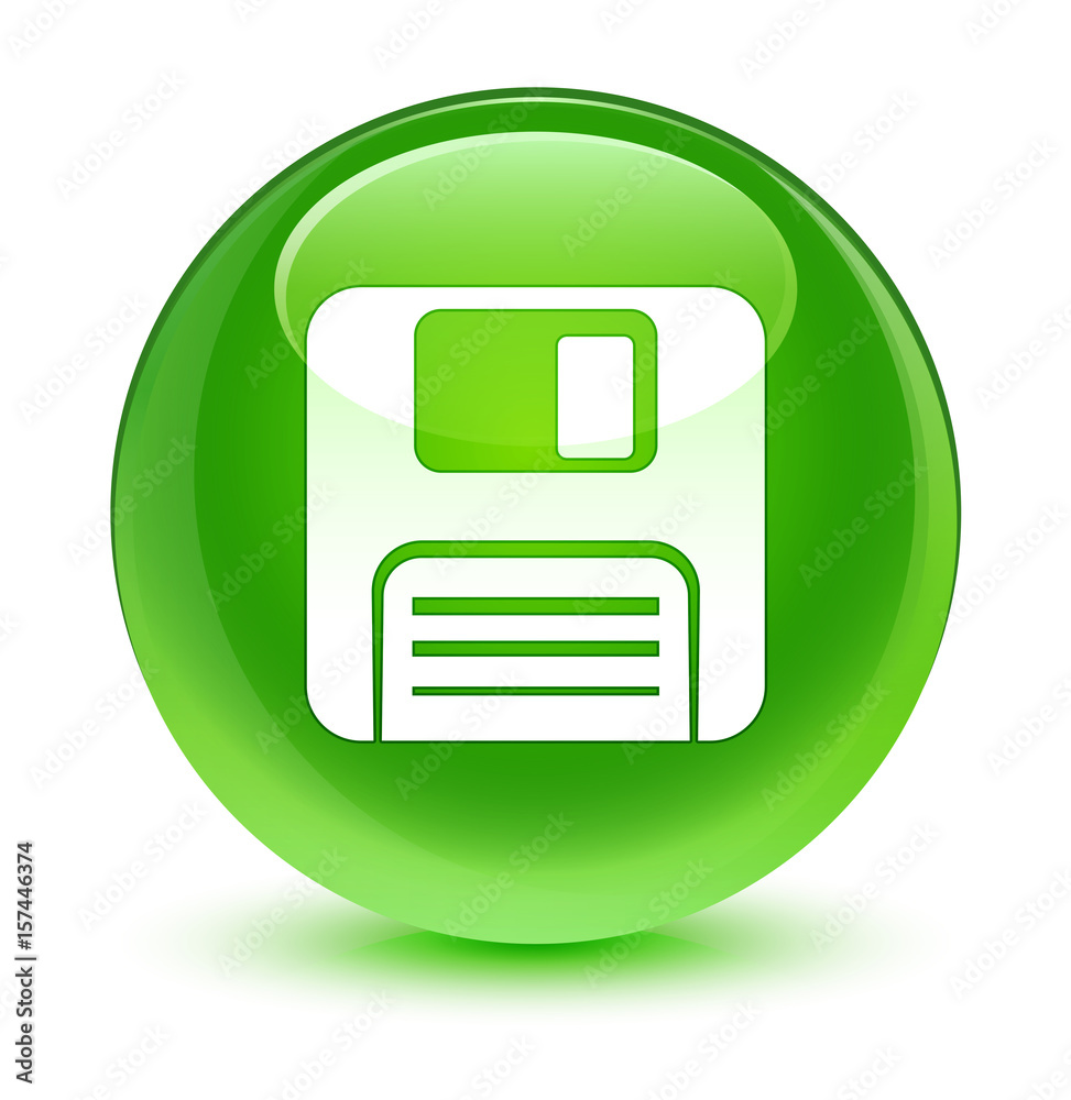 Floppy disk icon glassy green round button Floppy disk icon glassy green round button