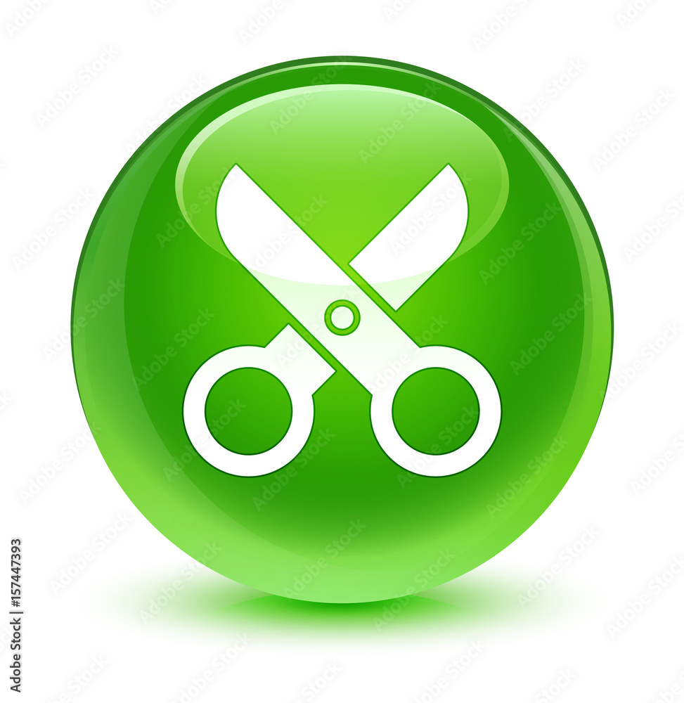 Scissors icon glassy green round button