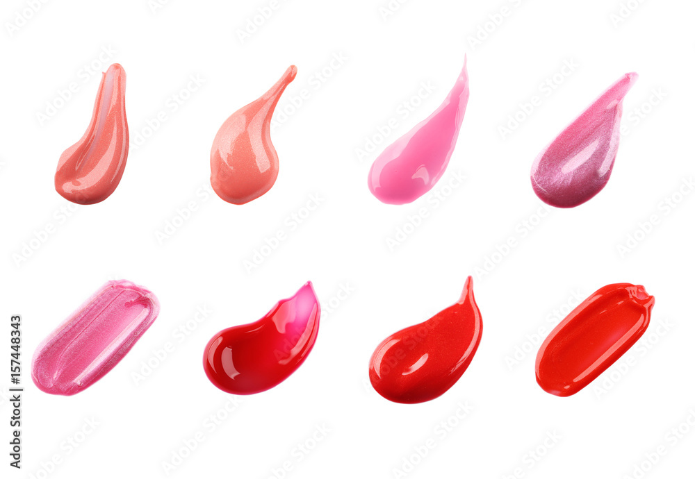 Samples of different color lip glosses on white background Samples of different color lip glosses on white background