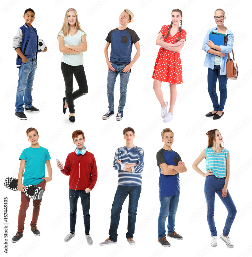Obraz premium Youth lifestyle concept. Teenagers on white background