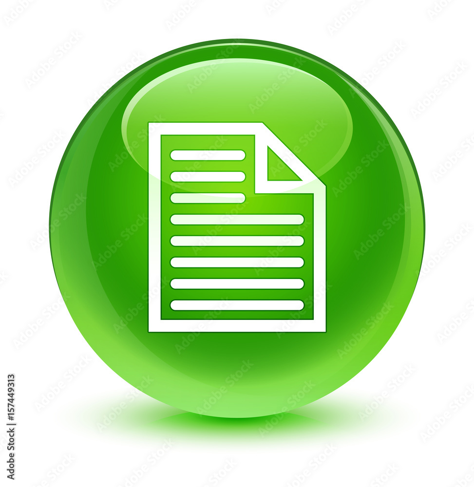 Document page icon glassy green round button Document page icon glassy green round button