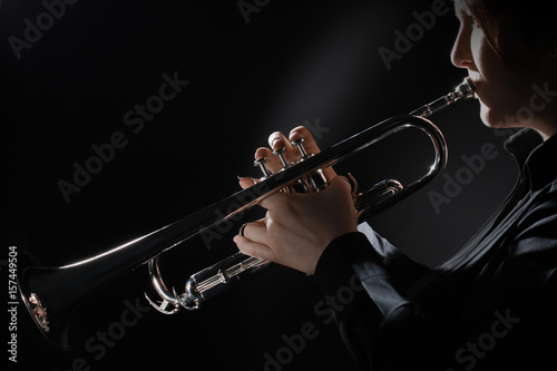 Trumpet player hands. Trumpeter playing jazz musician