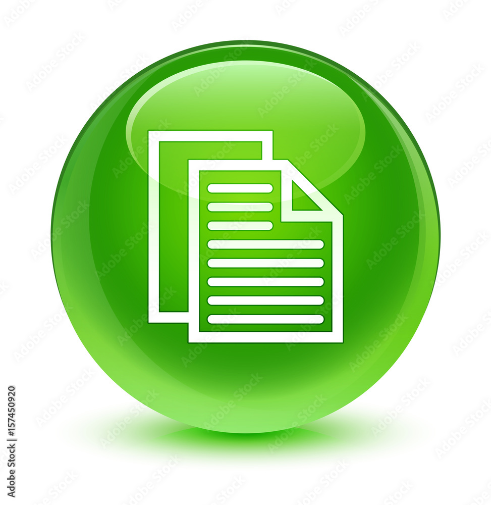 Document pages icon glassy green round button Document pages icon glassy green round button