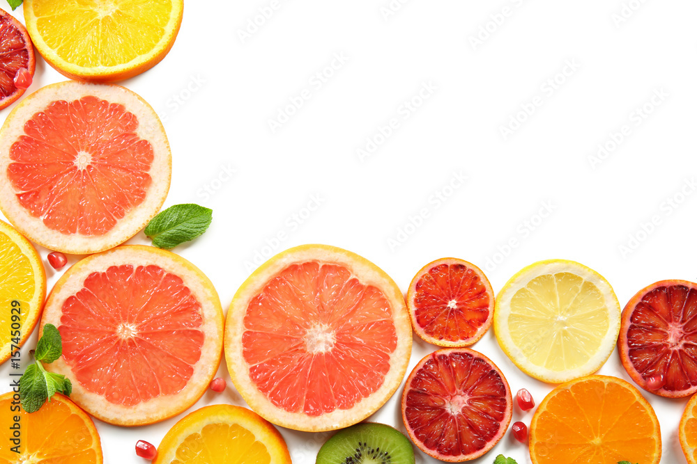 Citrus slices on white background Citrus slices on white background