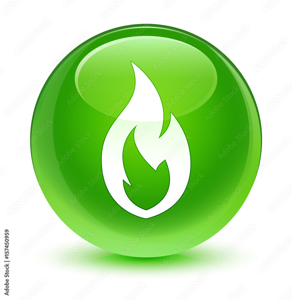 Fire flame icon glassy green round button Fire flame icon glassy green round button
