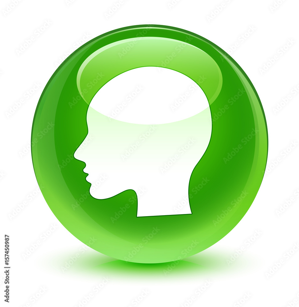 Head woman face icon glassy green round button Head woman face icon glassy green round button