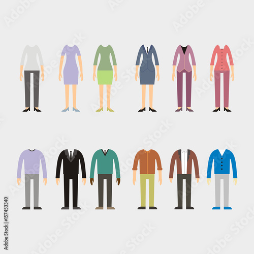 Set of woman and man clothes icons, vector illustration