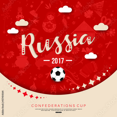 Russia football tournament red background, vector illustration