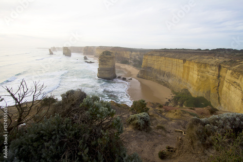 Loch Ard Gorge is one of the most popular tourist attractions in Victoria Australia  The sunset over the fog and the Twelve Apostles  called the Great Ocean Road.