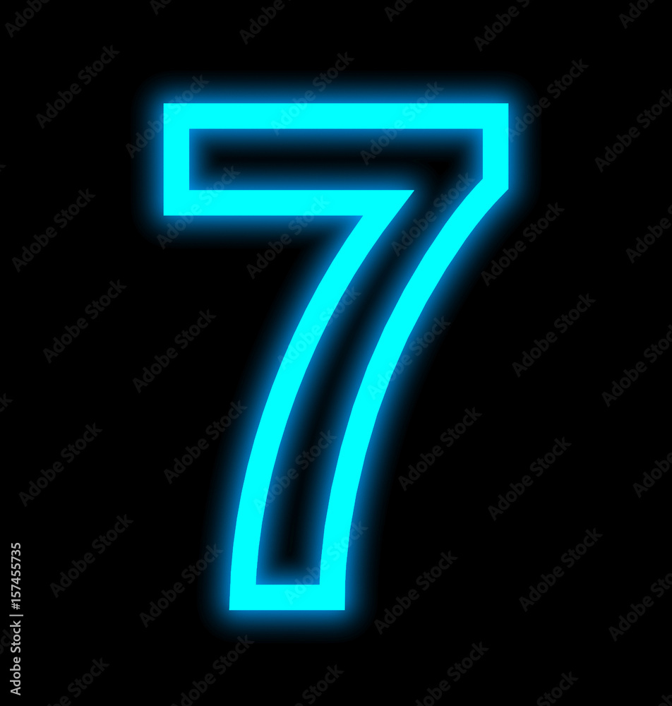 number 7 neon lights outlined isolated on black number 7 neon lights outlined isolated on black