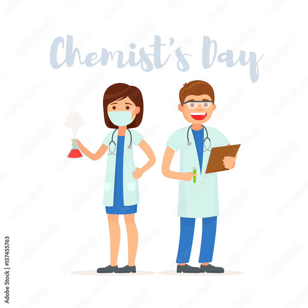 Chemist's Day. Set cute doctor. Team doctors. Vector illustration in cartoon style