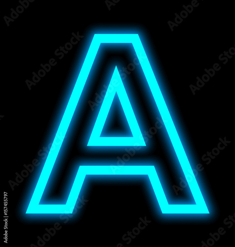letter A neon lights outlined isolated on black