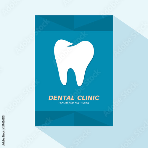 Flyer or brochure cover flat design with dental clinic emblem
