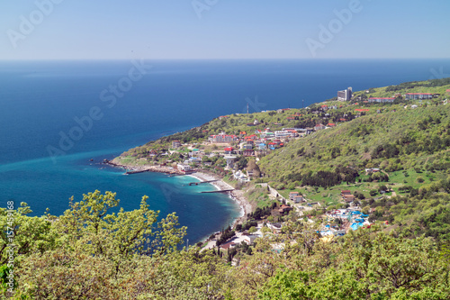 Blue bay of Crimea, view from the mountain-cat on Black sea resort
