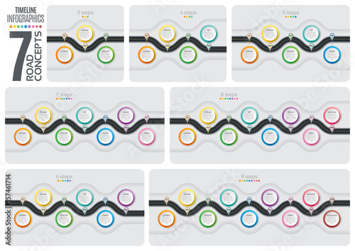 Set of Navigation map infographic timeline concept. Winding road
