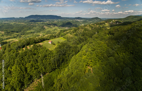 Aerial view of green hills photo