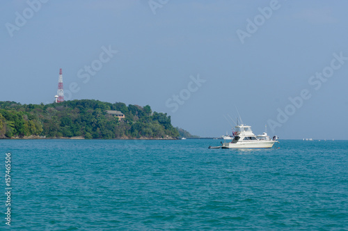 Beautiful landscape sea near bridge pier at beach of Laem Panwa Cape famous attractions in Phuket island, Thailand
