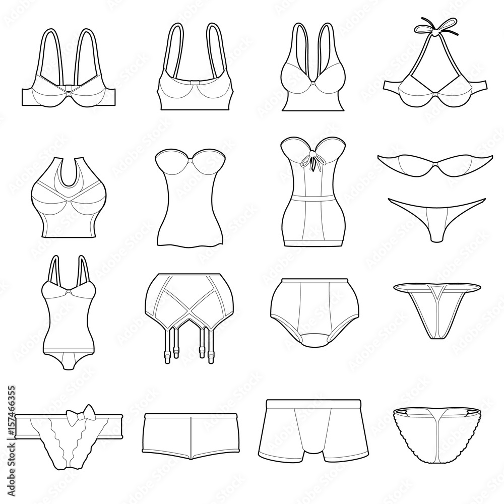 Underwear icons set color, outline style Underwear icons set color, outline style