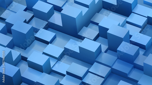 Abstract background of cubes and parallelepipeds in blue colors