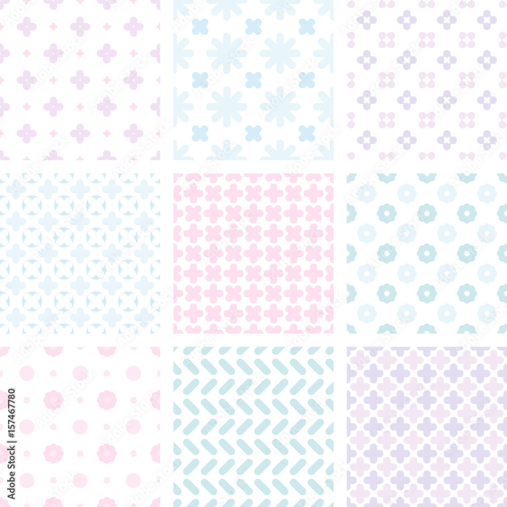 Nine different sealmess patterns. Collection of cute simple designs in blue  and pink pallette. Trendy vector backgrounds. Stock Vector | Adobe Stock