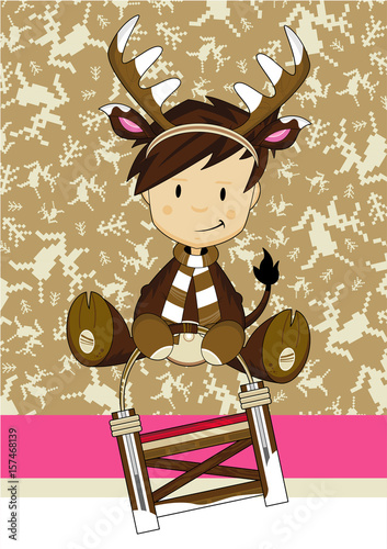 Cute Reindeer Kid on Sledge