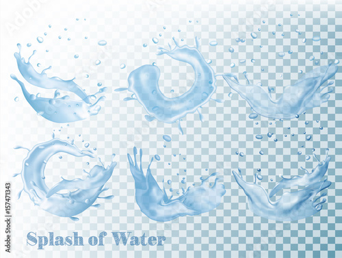 Splash of water on transparent background. Vector set