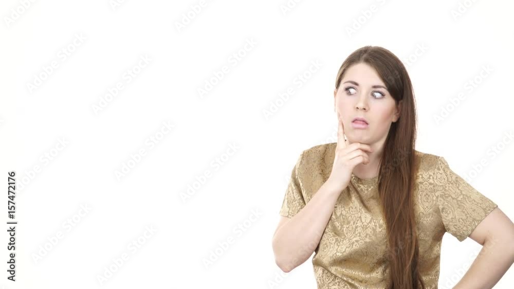 Woman young stressed female being cry, sad expression, negative emotion concept. Studio shot isolated on white 4K ProRes HQ codec Woman young stressed female being cry, sad expression, negative emotion concept. Studio shot isolated on white 4K ProRes HQ codec