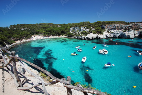 Main view of "Macarella" beach, one of the most beautiful spots in Menorca, Balearic Islands, Spain.