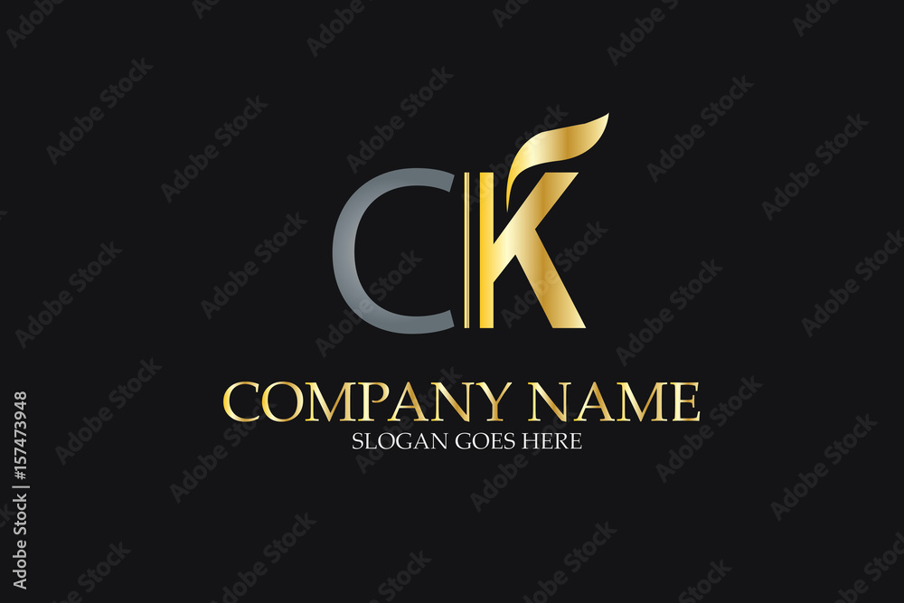 CK Letter Logo Design in Golden and Metal Color