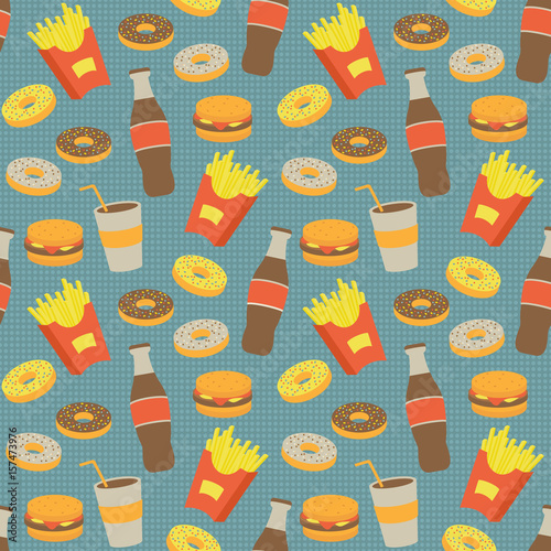Fast food seamless background. Vector illustration.