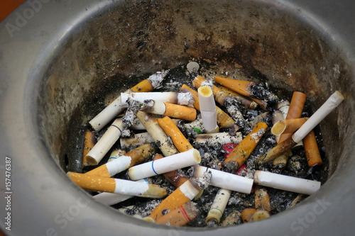 Cigarettes in ashtray . World no tobacco day on may 31. Selective focus.