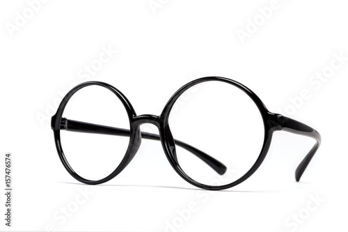 black plastic glasses isolated white.