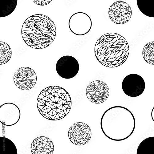 Seamless vector pattern with hand-drawn circles texture. Abstract black circles on white background. Monochrome creative illustration.