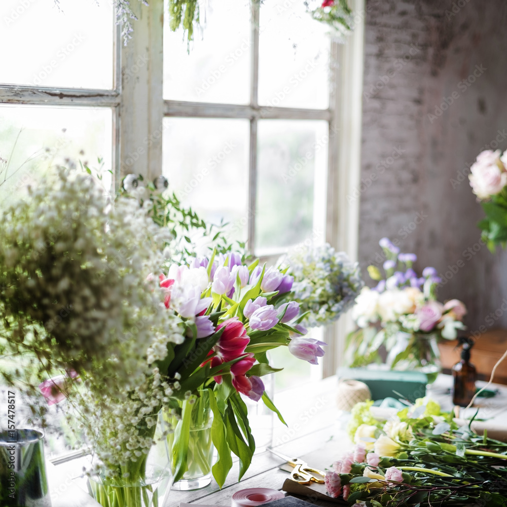 Fototapeta premium Fresh Variety Flowers Arrangement Decorative