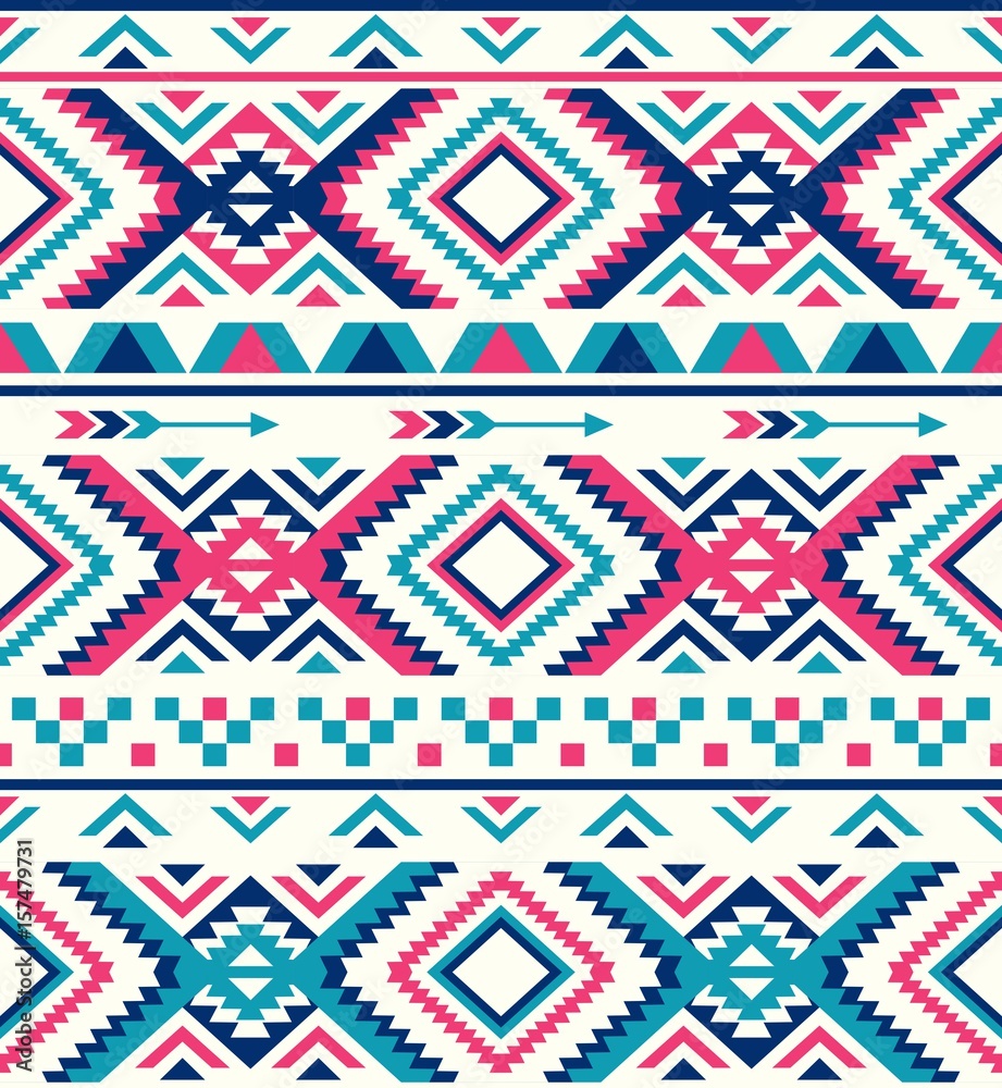 Seamless Ethnic pattern textures. Pink & Navy colors. Navajo geometric print. Rustic decorative ornament. Abstract geometric pattern. Native American pattern. Ornament for the design of clothing