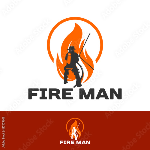FIRE MAN logo, fire fighter isolated