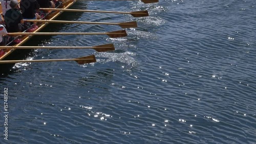 Rowers training in small canal