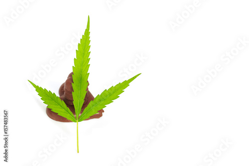 Chocolate  with marijuana leaf isolated on white background.