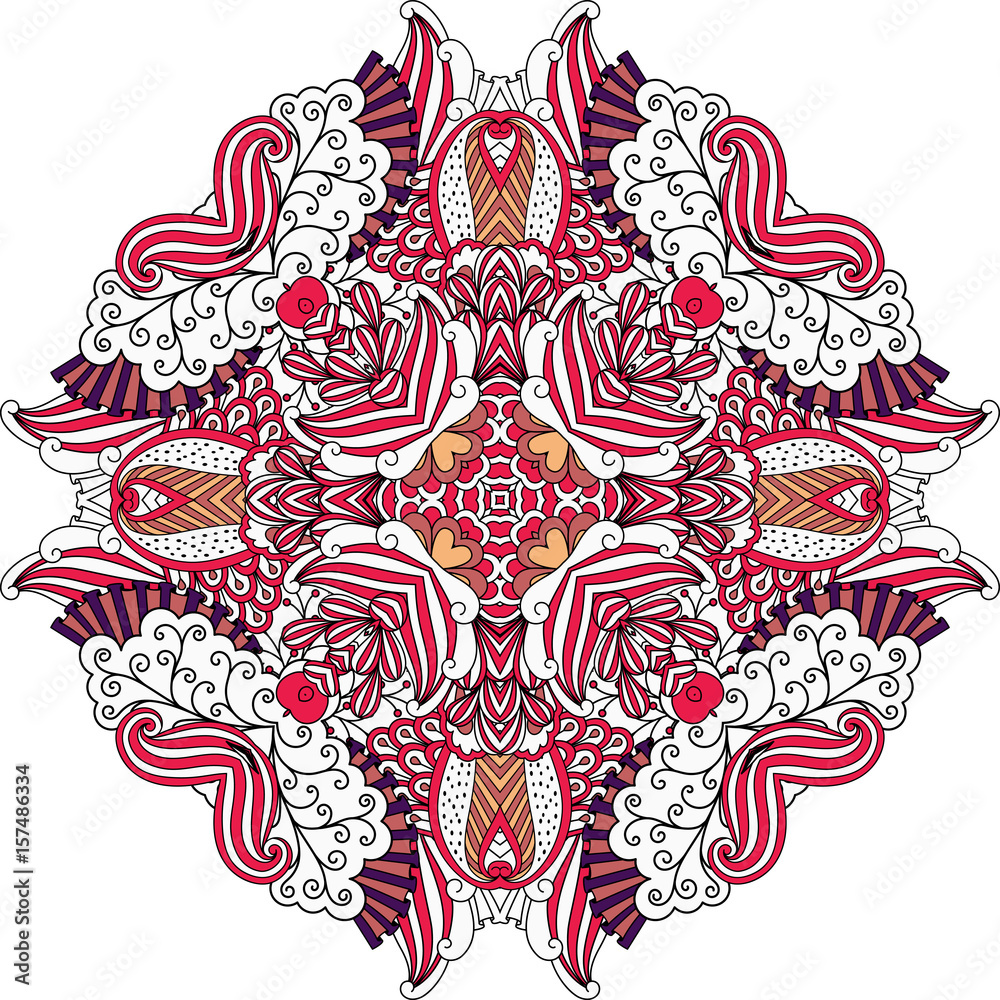 Fototapeta premium Round red ornate element with swirls