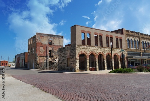 Remains of an old dilapidated building and cobblestone streets, Pauls Valley The ruins of an old building and cobblestone streets add attraction to invite visitors to check out Pauls Valley, Oklahoma. photo